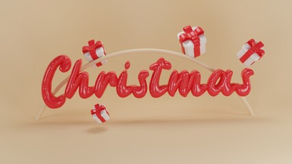 Christmas Balloon Text With Gifts 3d Illustration