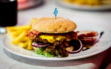 Dish Burger Fries Restaurant