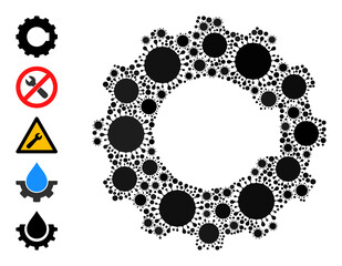 Cogwheel mosaic icon. Vector mosaic is created from randomized virulent icons. Covid mosaic cogwheel icon and similar icons. Cogwheel mosaic for isolation templates.