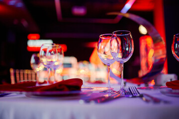 table setting in the evening in a restaurant