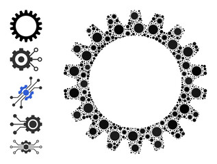 Cogwheel mosaic icon. Vector mosaic created from scattered bacilla icons. Bacterium mosaic cogwheel icon, and other icons. Cogwheel mosaic for pandemic templates.