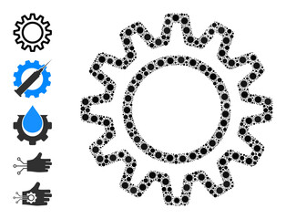 Contour gear mosaic icon. Vector mosaic is designed of random viral icons. Contagious mosaic contour gear icon, and other icons. Contour gear mosaic for pandemic images.