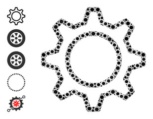 Contour gear mosaic icon. Vector mosaic formed of randomized viral icons. Viral mosaic contour gear icon and bonus icons. Contour gear mosaic for isolation images.