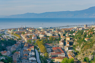 Fototapeta premium Rijeka old principal seaport aerial panoramic view