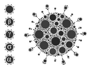 Covid virus mosaic icon. Vector mosaic constructed from random bacterium icons. Bacterium mosaic Covid virus icon, and additional icons. Covid virus mosaic for medical images.