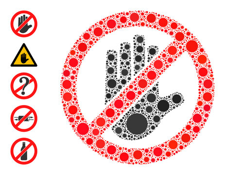 Do not touch mosaic icon. Vector mosaic composed of scattered virus items. Virus cell mosaic do not touch icon and bonus icons. Do not touch mosaic for medical images.