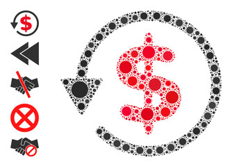 Dollar refund mosaic icon. Vector mosaic is created of randomized virus parts. Virus collage dollar refund icon and similar icons. Dollar refund mosaic for medical images.