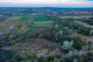 Green nature of Ukraine from a bird's eye view. Fields, forests