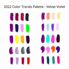2022 color trends palette on brush strokes. Vector stock illustration isolated on white background. 