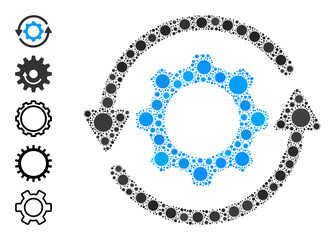 Gear rotation mosaic icon. Vector mosaic made of randomized bacilla icons. Viral mosaic gear rotation icon, and more icons. Gear rotation mosaic for medical images.