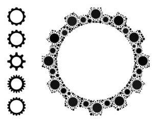 Gear mosaic icon. Vector collage made with random virus icons. Virus cell mosaic gear icon and bonus icons. Gear mosaic for breakout images.