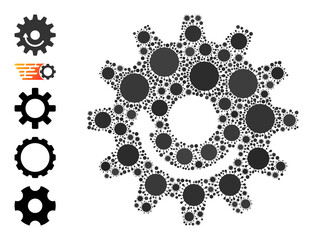Gear wheel rotation mosaic icon. Vector mosaic is composed with random coronavirus elements. Viral mosaic gear wheel rotation icon, and additional icons.