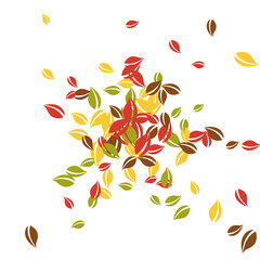 Falling autumn leaves. Red, yellow, green, brown c
