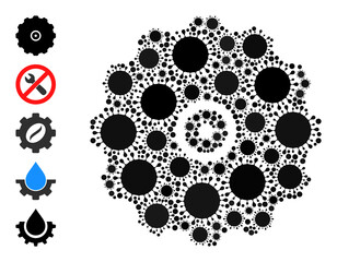 Gearwheel mosaic icon. Vector collage is designed of scattered bacilla icons. Virus cell collage gearwheel icon, and similar icons. Gearwheel collage for pandemic images.