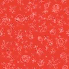 Hand Drawn Snowflakes Christmas Seamless Pattern. Subtle Flying Snow Flakes on chalk snowflakes Background. Beauteous chalk handdrawn snow overlay. Fantastic holiday season decoration.