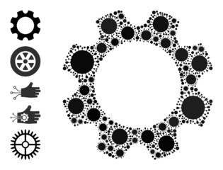 Gearwheel mosaic icon. Vector mosaic organized from scattered infection elements. Infection mosaic gearwheel icon and more icons. Gearwheel collage for breakout templates.