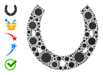 Horseshoe mosaic icon. Vector mosaic is organized of randomized covid icons. Covid mosaic horseshoe icon and more icons. Horseshoe mosaic for breakout templates.