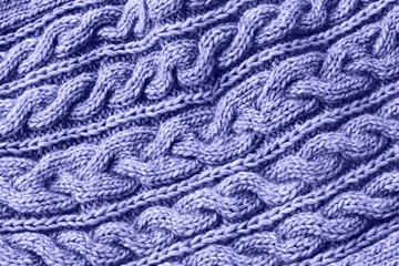 Very peri colored knitted texture. Handmade Knitwear. Textured background. Color of 2022