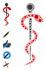 Medical snake mosaic icon. Vector mosaic is organized from scattered covid icons. Covid mosaic medical snake icon and other icons. Medical snake mosaic for breakout templates.