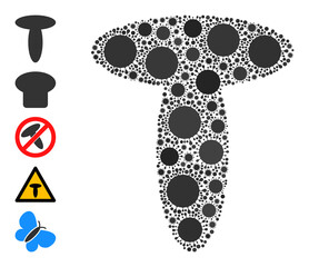 Mushroom mosaic icon. Vector mosaic constructed from scattered bacilla icons. Infection mosaic mushroom icon and bonus icons. Mushroom mosaic for breakout images.