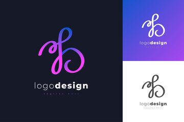 Obraz premium Colorful Initial Letter B Logo Design with Handwriting Style. Handwritten Signature Logo for Identity