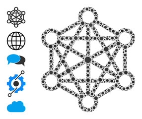 Network relations mosaic icon. Vector collage is constructed with random virus elements. Virus cell collage network relations icon and bonus icons. Network relations mosaic for pandemic images.