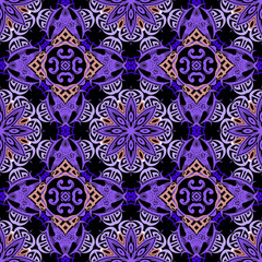 Floral beautiful seamless pattern. Arabesque ornamental vector background. Luxury repeat greek ethnic style backdrop. Vintage colorful floral ornament in violet purple colors. Patterned modern design