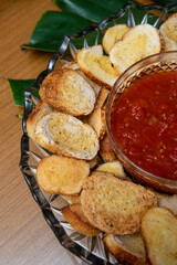 toast with jam on the wooden table, baker's day