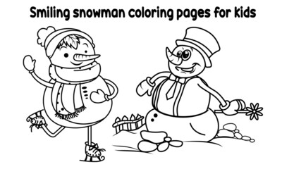 Smiling snowman coloring pages for kids