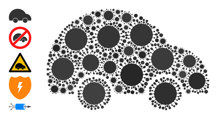 Private car mosaic icon. Vector collage is composed from random bacilla icons. Bacilla mosaic private car icon and similar icons. Private car collage for epidemic templates.