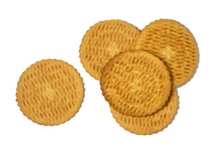 Round cookies on a white background. Round cracker.