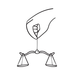 hand drawn doodle hand holding weight scale illustration symbol for justice social day icon isolated