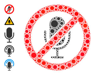 Stop microphone mosaic icon. Vector mosaic done of random bacterium icons. Covid-2019 collage stop microphone icon and bonus icons. Stop microphone collage for epidemic templates.