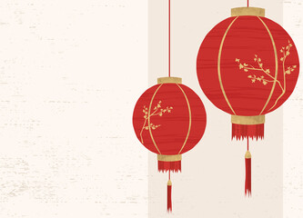 Chinese new year lanterns and copyspace, in a cut paper style with textures

