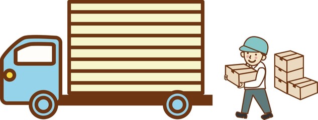 作業する人とトラック。