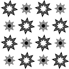 Seamless stars pattern. Simple fun celestial background. Abstract star shapes for sky illustration. Spiritual boho vibes. Magic universe geometry vector illustration. Variety of black and white stars