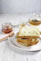 Roti tawar greentea marble or matcha tea marble loaf bread
