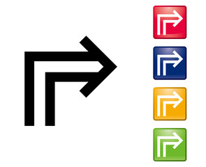 Fototapeta premium 光沢感のある 右折の矢印のアイコン記号イラストセット インフォグラフィックス