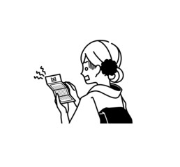 凶のおみくじを引いた着物姿の女性-黒