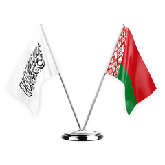 Two table flags isolated on white background 3d illustration, afghanistan and belarus