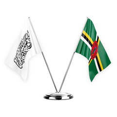 Two table flags isolated on white background 3d illustration, afghanistan and dominica