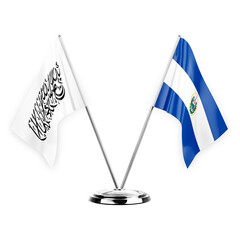 Two table flags isolated on white background 3d illustration, afghanistan and el salvador