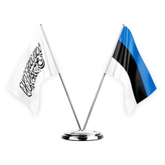 Two table flags isolated on white background 3d illustration, afghanistan and estonia