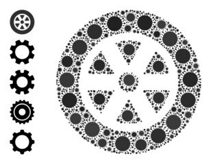 Wheel mosaic icon. Vector mosaic made with scattered virulent elements. Virulent mosaic wheel icon, and other icons. Wheel mosaic for isolation templates.