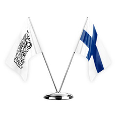 Two table flags isolated on white background 3d illustration, afghanistan and finland
