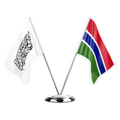 Two table flags isolated on white background 3d illustration, afghanistan and gambia
