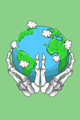 Skull finger with earth vector illustration