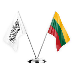 Two table flags isolated on white background 3d illustration, afghanistan and lithuania