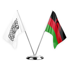 Two table flags isolated on white background 3d illustration, afghanistan and malawi