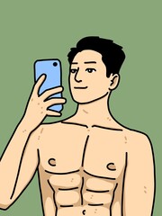 Fototapeta premium cute man cartoon on green background